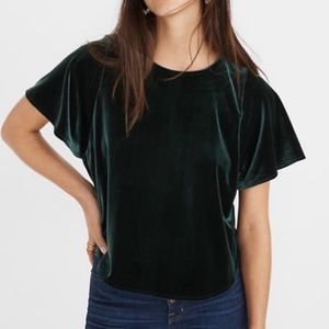 Madewell M Velvet Top Green Butterfly Short Sleeve